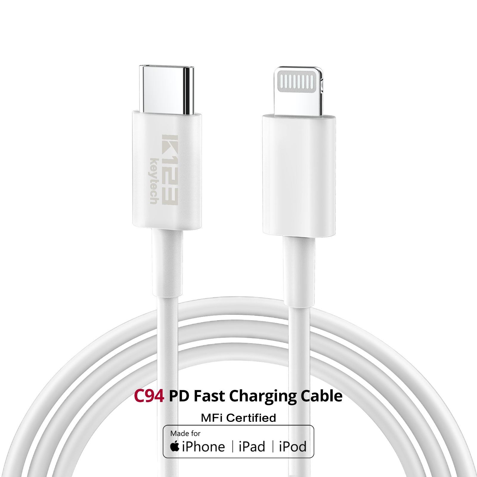KAL018 C94 USB C do Lightning Data Cable PD Fast Charger TPE Molding Bend Test 1500 Times