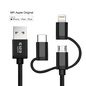 KAL009 Pleciony Nylon 3 w 1 Kabel USB Szybka ładowarka do iPhone Android Mico Wielofunkcyjny Szybki